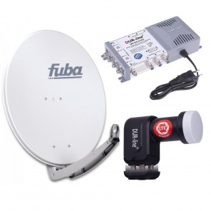 Sat Anlage 6 Teilnehmer | Komplettset - Fuba DAA 780 G Satellitenschüssel 80cm Alu hellgrau + DUR-line Quattro LNB + DUR-line MS 5/6 G-HQ Sat Multischalter 6 Teilnehmer (DVB-S2, HDTV, UHD 4K/8K)