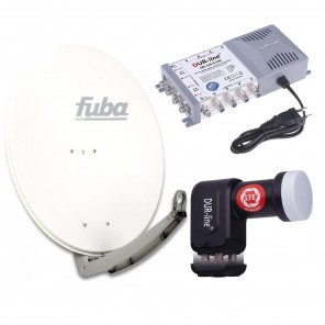 Sat Anlage 8 Teilnehmer | Komplettset - Fuba DAA 780 W Satellitenschüssel 80cm Alu weiß + DUR-line Quattro LNB + DUR-line MS 5/8 G-HQ Sat Multischalter 8 Teilnehmer (DVB-S2, HDTV, UHD 4K/8K)