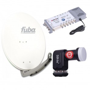 Sat Anlage 12 Teilnehmer | Komplettset - Fuba DAA 780 W Satellitenschüssel 80cm Alu weiß + DUR-line Quattro LNB + DUR-line MS 5/12 G-HQ Sat Multischalter 12 Teilnehmer (DVB-S2, HDTV, UHD 4K/8K)