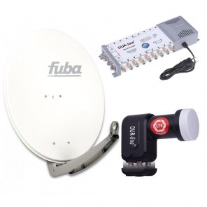 Sat Anlage 16 Teilnehmer | Komplettset - Fuba DAA 780 W Satellitenschüssel 80cm Alu weiß + DUR-line Quattro LNB + DUR-line MS 5/16 G-HQ Sat Multischalter 16 Teilnehmer (DVB-S2, HDTV, UHD 4K/8K)