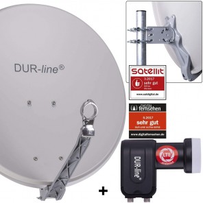 DUR-line 2-Teilnehmer Sat-Anlage | Set bestehend aus DUR-line Select 60/65 G hellgrau + DUR-line +Ultra Twin LNB