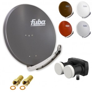 Digital Sat Anlage 2 Satelliten Astra/Hotbird - 1 Teilnehmer | Fuba DAA850 Sat Schüssel 85cm + DUR-line MB6-US Monoblock Single LNB 6° (DVB-S2, HDTV, 4K/8K, 3D) + 2xF-Stecker vergoldet