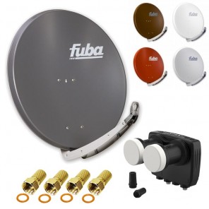 Digital Sat Anlage 2 Satelliten Astra/Hotbird - 2 Teilnehmer | Fuba DAA850 Sat Schüssel 85cm + DUR-line MB6-TW Monoblock Twin LNB 6° (DVB-S2, HDTV, 4K/8K, 3D) + 4xF-Stecker vergoldet