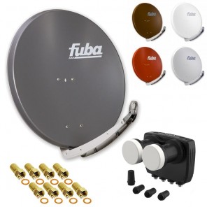 Digital Sat Anlage 2 Satelliten Astra/Hotbird - 4 Teilnehmer | Fuba DAA850 Sat Schüssel 85cm + DUR-line MB6-QS Monoblock Quad LNB 6° (DVB-S2, HDTV, 4K/8K, 3D) + 8xF-Stecker vergoldet