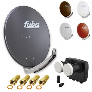 HD Digital Sat Anlage 2 Satelliten Astra/Hotbird - 2 Teilnehmer | Fuba DAA780 Alu Sat Schüssel 78cm + DUR-line MB6-TW Monoblock Twin LNB 6° (DVB-S2, HDTV, 4K/8K, 3D) + 4xF-Stecker vergoldet