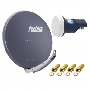 Digital Sat Anlage 2 Teilnehmer - Stromspar-Set | Fuba DAA 850 A Satellitenschüssel 85cm Alu anthrazit + DUR-line Blue Eco Twin LNB (stromsparend, DVB-S2, HDTV, UHD 4K/8K, 3D)