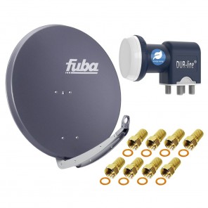 Digital Sat Anlage 4 Teilnehmer - Stromspar-Set | Fuba DAA 850 A Satellitenschüssel 85cm Alu anthrazit + DUR-line Blue Eco Quad LNB (stromsparend, DVB-S2, HDTV, UHD 4K/8K, 3D)