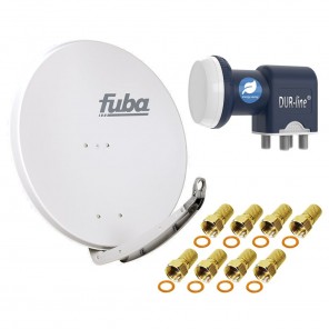 Digital Sat Anlage 4 Teilnehmer - Stromspar-Set | Fuba DAA 850 G Satellitenschüssel 85cm Alu hellgrau + DUR-line Blue Eco Quad LNB (stromsparend, DVB-S2, HDTV, UHD 4K/8K, 3D)