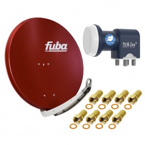 Digital Sat Anlage 4 Teilnehmer - Stromspar-Set | Fuba DAA 850 R Satellitenschüssel 85cm Alu rot + DUR-line Blue Eco Quad LNB (stromsparend, DVB-S2, HDTV, UHD 4K/8K, 3D)