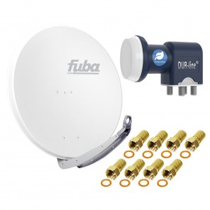 Digital Sat Anlage 4 Teilnehmer - Stromspar-Set | Fuba DAA 850 W Satellitenschüssel 85cm Alu weiß + DUR-line Blue Eco Quad LNB (stromsparend, DVB-S2, HDTV, UHD 4K/8K, 3D)