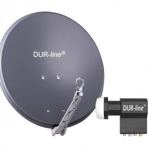 DUR-line 7 Teilnehmer Unicable-Set - Satelliten Komplettanlage | DUR-line Select 60/65 A Satellitenschüssel Alu anthrazit + DUR-line UK 104 Unicable LNB  für 7 Receiver/TV (DVB-S2, UHD 4K/8K, 3D)
