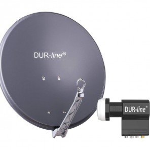 DUR-line 7 Teilnehmer Unicable-Set - Satelliten Komplettanlage | DUR-line Select 60/65 A Satellitenschüssel Alu anthrazit + DUR-line UK 104 Unicable LNB  für 7 Receiver/TV (DVB-S2, UHD 4K/8K, 3D)