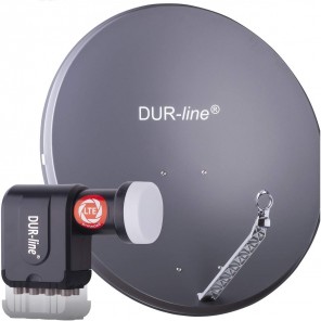 DUR-line 8 Teilnehmer Set - Satelliten-Komplettanlage | DUR-line Select 85/90A Satellitenschüssel Alu anthrazit + DUR-line +Ultra Octo LNB