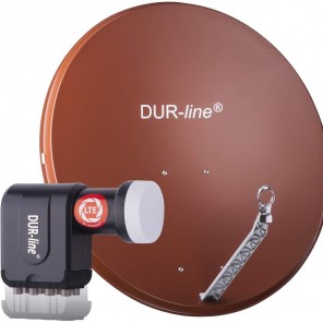 DUR-line 8 Teilnehmer Set - Satelliten-Komplettanlage | DUR-line Select 85/90R Satellitenschüssel Alu rot + DUR-line +Ultra Octo LNB