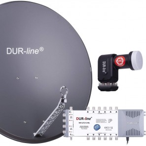 DUR-line Sat-Anlage 12 Teilnehmer Komplettset | DUR-line Select 85/90A Alu Satellitenschüssel 85cm/90cm anthrazit + Quattro LNB + Multischalter 12 Teilnehmer (DVB-S2, 4K, 3D)