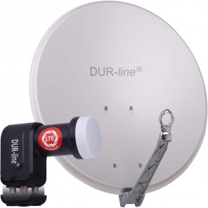 DUR-line 4 Teilnehmer Satelliten Komplettanlage | bestehend aus DUR-line Select 60/65 G Satellitenschüssel Alu hellgrau + DUR-line +Ultra Quad LNB 4 Teilnehmer (neuste Technik, DVB-S2, 4K, 3D)