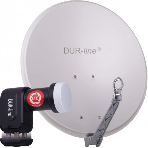 DUR-line 4 Teilnehmer Satelliten Komplettanlage | bestehend aus DUR-line Select 60/65 G Satellitenschüssel Alu hellgrau + DUR-line +Ultra Quad LNB 4 Teilnehmer (neuste Technik, DVB-S2, 4K, 3D)