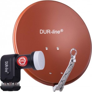 DUR-line 4 Teilnehmer Satelliten Komplettanlage | bestehend aus DUR-line Select 60/65 R Satellitenschüssel Alu rot + DUR-line +Ultra Quad LNB 4 Teilnehmer (neuste Technik, DVB-S2, 4K, 3D)