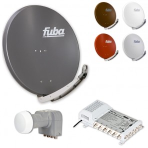 Fuba Digital Sat-Anlage 6 Teilnehmer | Sat Komplettset - Fuba DAA 850 Satellitenschüssel 85cm Alu + DEK 407 Quattro LNB + Fuba Multischalter 6 Teilnehmer (8K, 4K, UHD, HDTV und 3D-kompatibel)