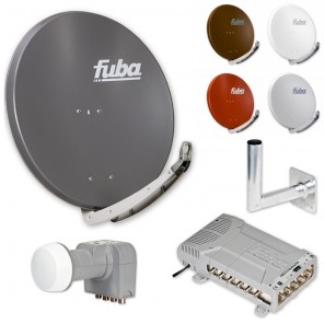 Fuba HD Sat-Anlage 12 Teilnehmer | Sat Komplettset - Fuba DAA 850 Satellitenschüssel 85cm Alu + DEK 407 Quattro LNB + Fuba Profi Multischalter 12 Teilnehmer + Alu Winkelwandhalter