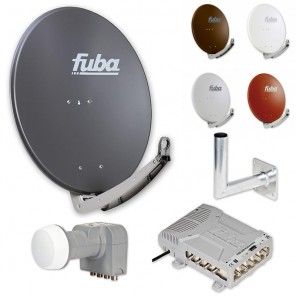 Fuba HD Satelliten-Anlage 8 Teilnehmer | Fuba DAA 780 in Wunschfarbe + DEK 407 Quattro LNB + Fuba FMQ 508 Profi-Multischalter + Fuba Winkelwandhalter