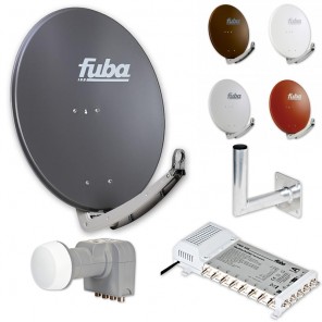 Fuba Digital Sat-Anlage 8 Teilnehmer | Sat Komplettset - Fuba DAA 780 Satellitenschüssel 80cm Alu + DEK 407 Quattro LNB + Fuba Multischalter 8 Teilnehmer + Alu Wandhalter