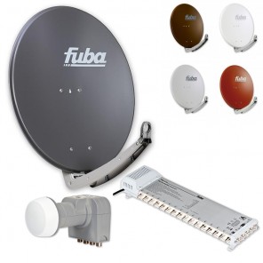 Fuba Digital Sat-Anlage 16 Teilnehmer | Sat Komplettset - Fuba DAA 780 Satellitenschüssel 80cm Alu + DEK 407 Quattro LNB + Fuba Multischalter 16 Teilnehmer (8K, 4K, UHD, HDTV und 3D-kompatibel)