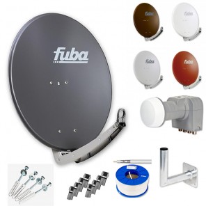 Fuba Digital Sat-Anlage 4 Teilnehmer | Sat Komplettset - Fuba DAA 780 Satellitenschüssel 80cm Alu + DEK 417 Quad LNB 4 Teilnehmer + Alu Winkelwandhalter + 100m Koaxialkabel