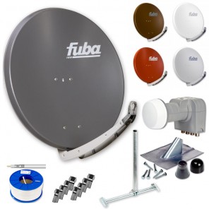 Fuba Digital Sat-Anlage 4 Teilnehmer | Fuba DAA 850 Sat-Antenne Alu + DEK 417 Quad LNB + 100m Brandschutz-Koaxialkabel KKE 740 inkl. F-Stecker + Dachsparrenhalter + Montageset