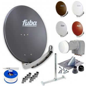 Fuba Digital Sat-Anlage 4 Teilnehmer | Fuba DAA 780 Sat-Antenne Alu + DEK 417 Quad LNB + 100m Brandschutz-Koaxialkabel KKE 740 inkl. F-Stecker + Dachsparrenhalter + Montageset