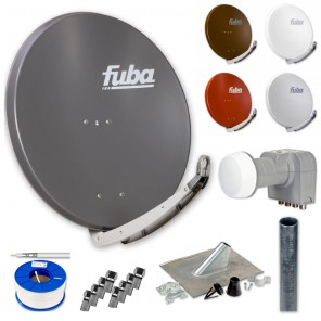 Fuba Digital Sat-Anlage 4 Teilnehmer | Fuba DAA 850 + DEK 417 Quad LNB + 100m KKE 740 Brandschutz-Koaxialkabel inkl. F-Stecker + Antennenmast + Montageset