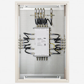 Fuba FEP 5816 SL Unicable Multischalter-Paneel | Multischalter bis 8x16 Teilnehmer, für einen bis zwei Satelliten, komplett vormontiert im Montageschrank mit Erdung/Potentialausgleich/Überspannungsschutz, EN/VDE-konform