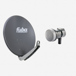 Fuba Sat Anlage 1 Teilnehmer | Satellitenschüssel Komplettset - DAA 650 A Sat-Schüssel 60x65cm Alu anthrazit + Fuba DEK 117 Single LNB 1 Teilnehmer (DVB-S2, HDTV, UHD 4K/8K, 3D) mit LTE-Störfilter