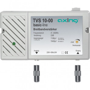 Axing TVS 10-00 Breitband-Verstärker 22 dB - für Kabelfernsehen DVB-C oder Terrestrik DVB-T2 HD UKW DAB+ (Dämpfung einstellbar)
