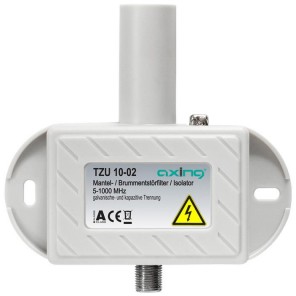 Axing TZU 10-02 Mantelstromfilter / Brummentstörfilter (5 bis 1006 MHz) - F-Buchse/F-Stecker - für Kabelfernsehen DVB-C Radio DVB-T2 HD - Vodafone gelistet - im Kunststoffgehäuse