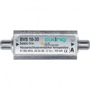 Axing BVS 10-30 CATV Inline-Verstärker 30 dB regelbar - 102 dBµV (für DVB-C, DVB-T und DVB-T2 geeignet) - fernspeisbar