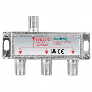 Axing SVE 30-01 Sat-Verteiler 3-fach basic-line | für Satellitenanlagen und DVB-T2 HD, 5 bis 2400 MHz, Unicable-tauglich, DC-Durchlass, DC-diodenentkoppelt