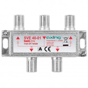 Axing SVE 40-01 Sat-Verteiler 4-fach basic-line | für Satellitenanlagen und DVB-T2 HD, 5 bis 2400 MHz, Unicable-tauglich, DC-Durchlass, DC-diodenentkoppelt