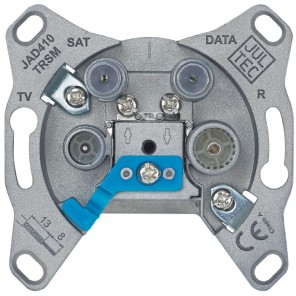 Jultec JAD 410 TRSM Sat Multimedia Durchgangsdose 4-Loch (Radio, TV, Sat, Data) | Antennendose 10-18dB Dämpfung, Unicable-tauglich, DC-Durchlass, diodenentkoppelt