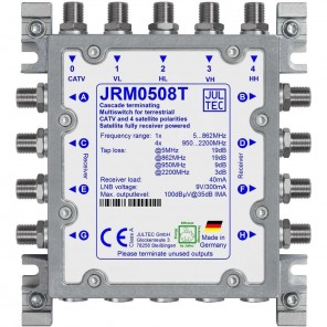 Jultec JRM 0508T Sat Multischalter 8 Teilnehmer | 1 Satellit, Endkaskade, DVB-T/T2- und DVB-C/Docsis-Verteilung, stromsparend