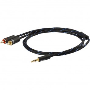 Black Connect Klinke/Cinch MKII 2,5m Super Slim - 3,5mm Klinken Stecker auf 2x Cinch-Stecker - 3-fach geschirmt, OFC-Kupfer, vergoldete Kontakte