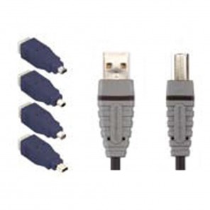 BANDRIDGE BCK 400 (Set) 5 teiliges USB-Adapterset bestehend aus  1x USB-Kabel (USB-A auf USB-B) in 2,0 m Länge, Adapter: B-Mini 5 Pin, B-Mini B 8 Pin, B-Mitsumi 4 Pin und B-Hirose 4 Pin