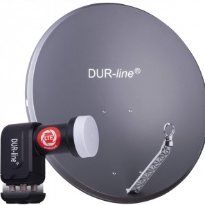 DUR-line 4 Teilnehmer Set | Satelliten-Komplettanlage bestehend aus DUR-line Select 85/90A Satellitenschüssel 85cm/90cm Alu anthrazit + DUR-line +Ultra Quad LNB 4 Teilnehmer