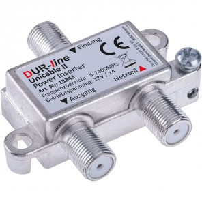 DUR-line DPI Power Inserter - 18V Einspeise-Weiche mit F-Anschluss für SAT Unicable dCSS SCR LNBs & Schalter (Spannungseinspeise-Adapter, Fernspeiseweiche, Stromeinspeiseweiche)