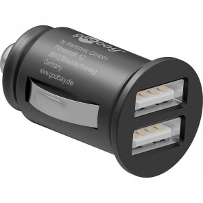 Goobay 44177 Dual-USB Auto Ladegerät 2x USB - 12W (12/24V) - max. 2,4A | 2-Port KFZ Ladegerät - Mini Zigarettenanzünder Dual USB Ladegerät - geeignet für PKW & LKW (12V / 24V) 