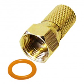 7mm F-Stecker vergoldet mit Dichtring für Kabel-Ø: 7,0 mm, breite Mutter